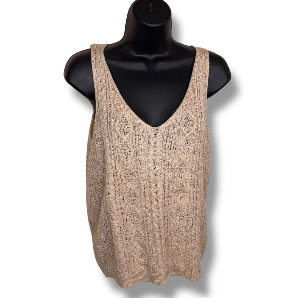 Large Blu Pepper Beige Khaki Knit Tank Neutral Boho Bohemian Vneck Stretch